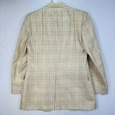 Vintage Pierre Cardin Mens 40 L Plaid Blazer Tan Red 2-Button Sport Coat - Thumbnail 3