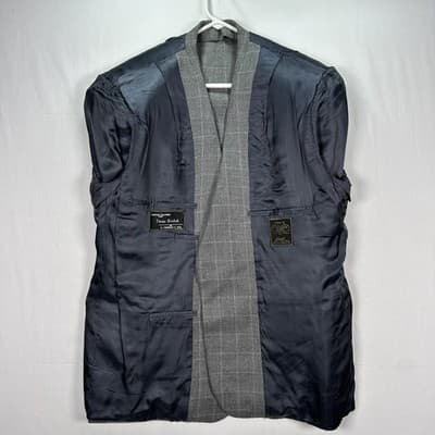 H. Freeman Mens 44 R Grey Windowpane Plaid Wool Sport Coat Blazer Made USA 44R - Thumbnail 4