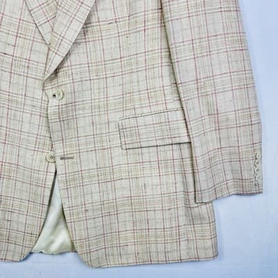Vintage Pierre Cardin Mens 40 L Plaid Blazer Tan Red 2-Button Sport Coat - Thumbnail 4