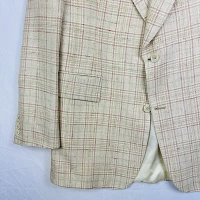 Vintage Pierre Cardin Mens 40 L Plaid Blazer Tan Red 2-Button Sport Coat - Thumbnail 5