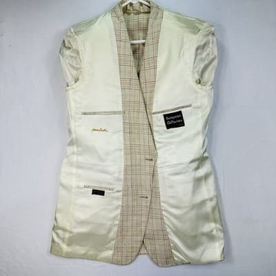 Vintage Pierre Cardin Mens 40 L Plaid Blazer Tan Red 2-Button Sport Coat - Thumbnail 7