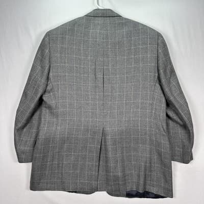 H. Freeman Mens 44 R Grey Windowpane Plaid Wool Sport Coat Blazer Made USA 44R - Thumbnail 3