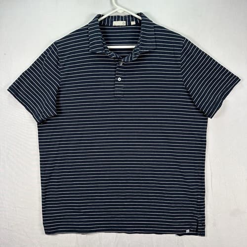 TASC Performance Polo Shirt Mens 2XL Navy Blue Striped Cotton Bamboo Stretch - Thumbnail 2