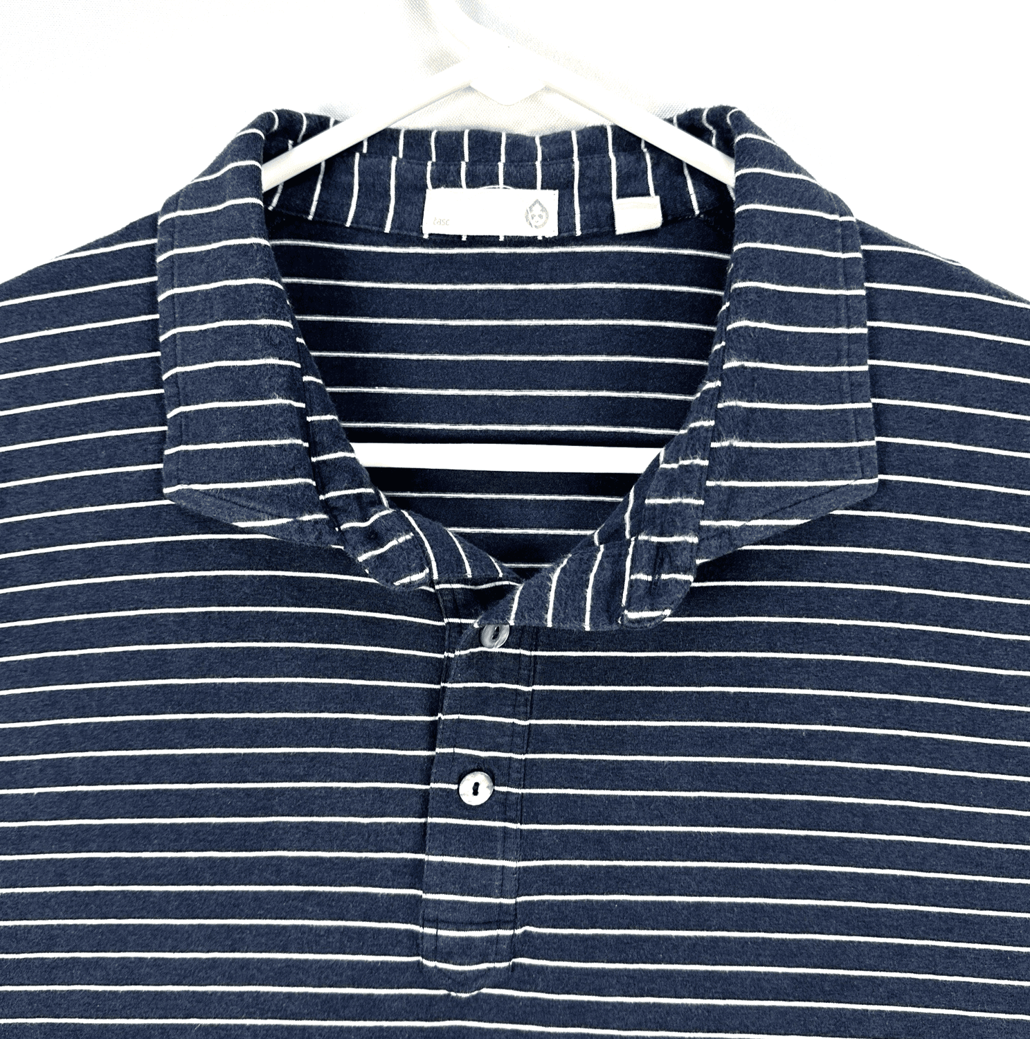 TASC Performance Polo Shirt Mens 2XL Navy Blue Striped Cotton Bamboo Stretch