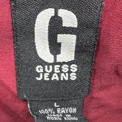 Guess Jeans Rayon Shirt Mens Large Red Button Up Short Sleeve Dragon Flame Print - Thumbnail 5