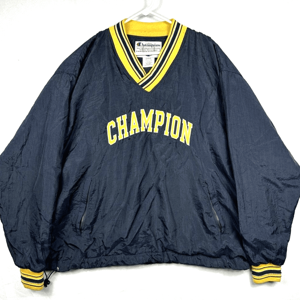 Champion Michigan Pullover Windbreaker Mens XL Navy Blue Spellout Vintage 90s