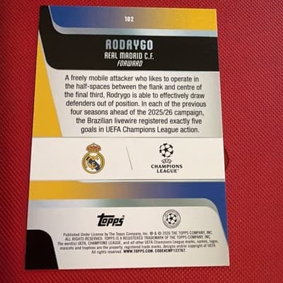 2025-26 Topps UEFA Club Competitions Soccer #102 Rodrygo - Real Madrid C.F. - Thumbnail 2
