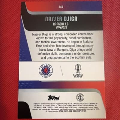 2025-26 Topps UEFA Club Competitions Soccer - #140 Rangers F.C. - NASSER DJIGA - Thumbnail 2