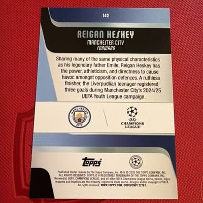 Topps 2025/26 UCC Flagship Reigan Heskey #142 Manchester City RC - Thumbnail 2