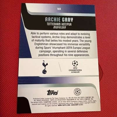 2025-26 Topps FLAGSHIP UEFA Club Competitions #165 Archie Gray, Tottenham Hotspu - Thumbnail 2