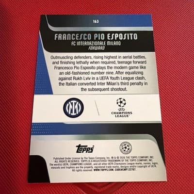 2025-26 Topps FLAGSHIP UEFA Club Competitions #163 Francesco Pio Esposito, FC In - Thumbnail 6