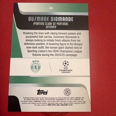 2025-26 Topps FLAGSHIP UEFA Club Competitions #104 Ousmane Diomande, Sporting Cl - Thumbnail 6