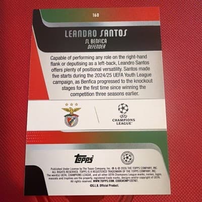 2025-26 Topps FLAGSHIP UEFA Club Competitions #160 Leandro Santos, SL Benfica RC - Thumbnail 2