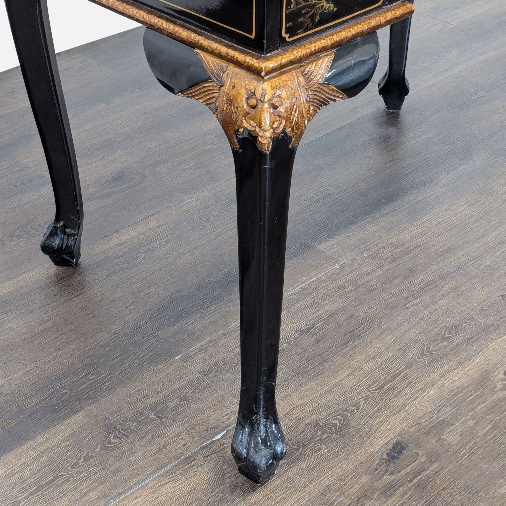 Hand-Painted Chinoiserie Desk and Chair in Black Lacquer - Thumbnail 10