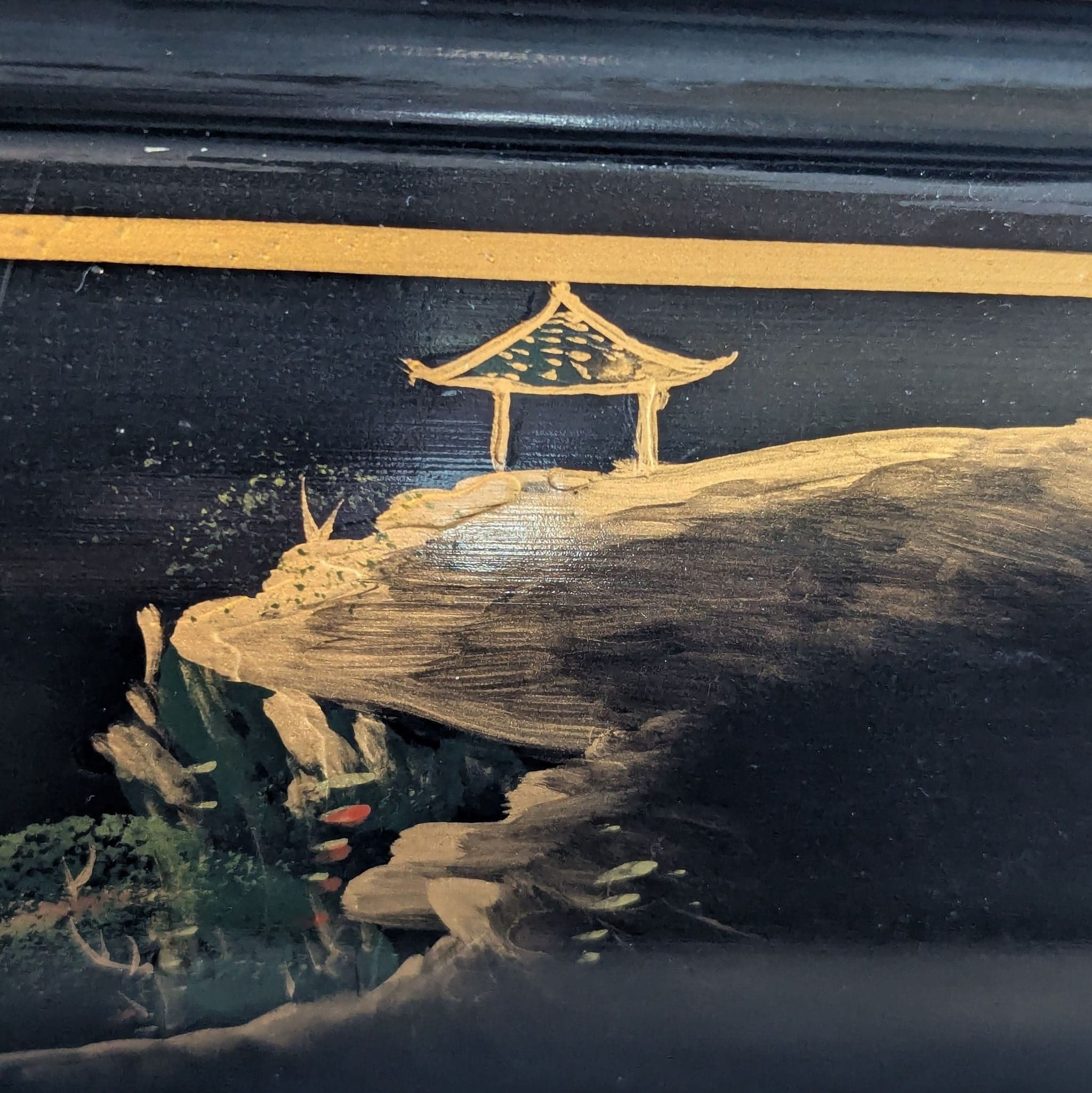 Custom Black Lacquer Chinoiserie Console Table - Thumbnail 10