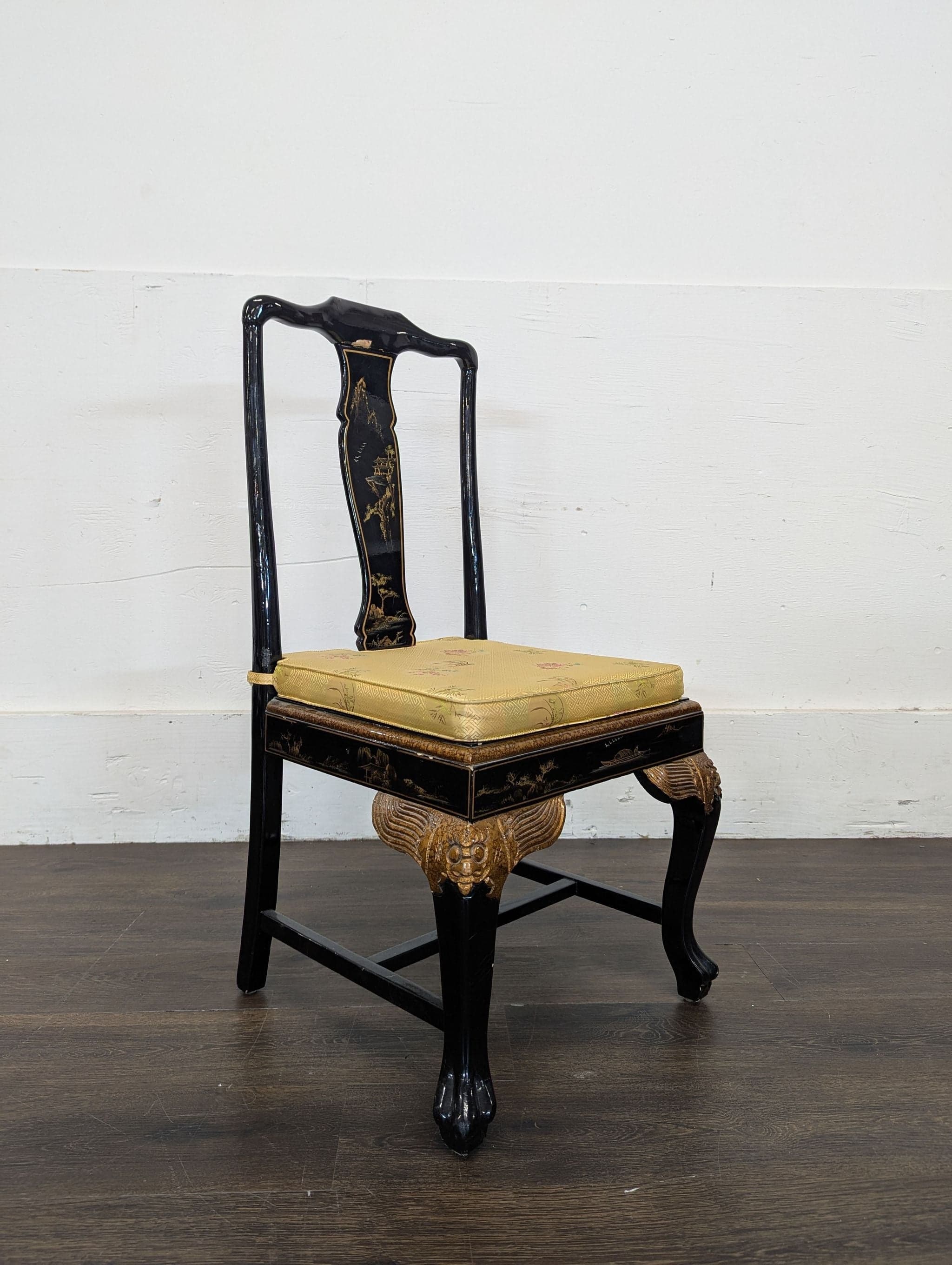 Hand-Painted Chinoiserie Desk and Chair in Black Lacquer - Thumbnail 15