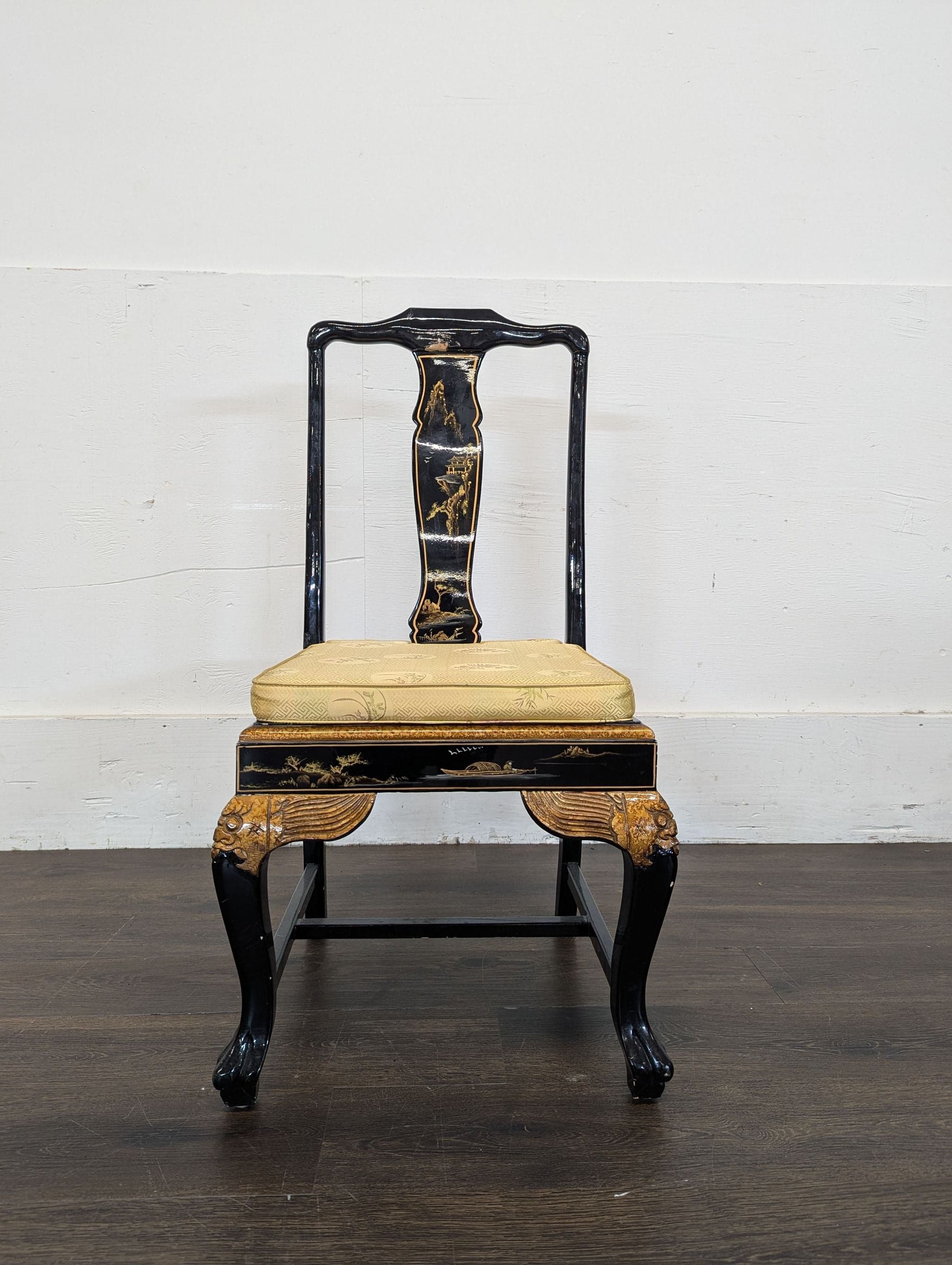 Hand-Painted Chinoiserie Desk and Chair in Black Lacquer - Thumbnail 14