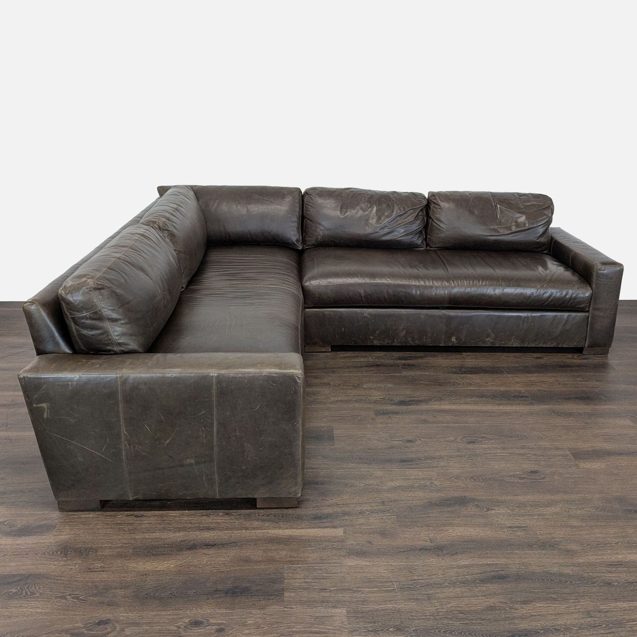 Restoration Hardware Maxwell Brown Leather Sectional Sofa – Spacious and Comfortable - Image 1