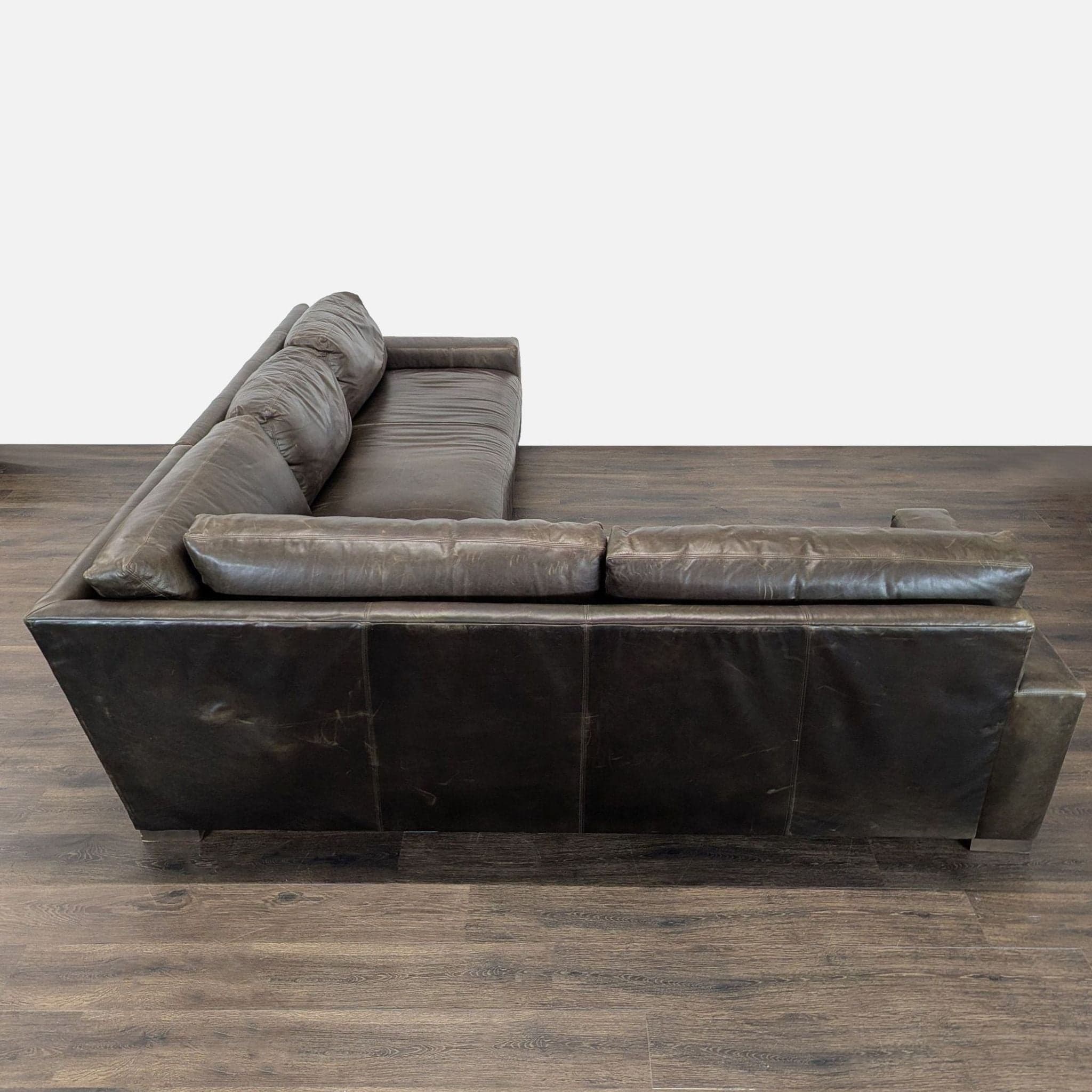 Restoration Hardware Maxwell Brown Leather Sectional Sofa – Spacious and Comfortable - Thumbnail 2