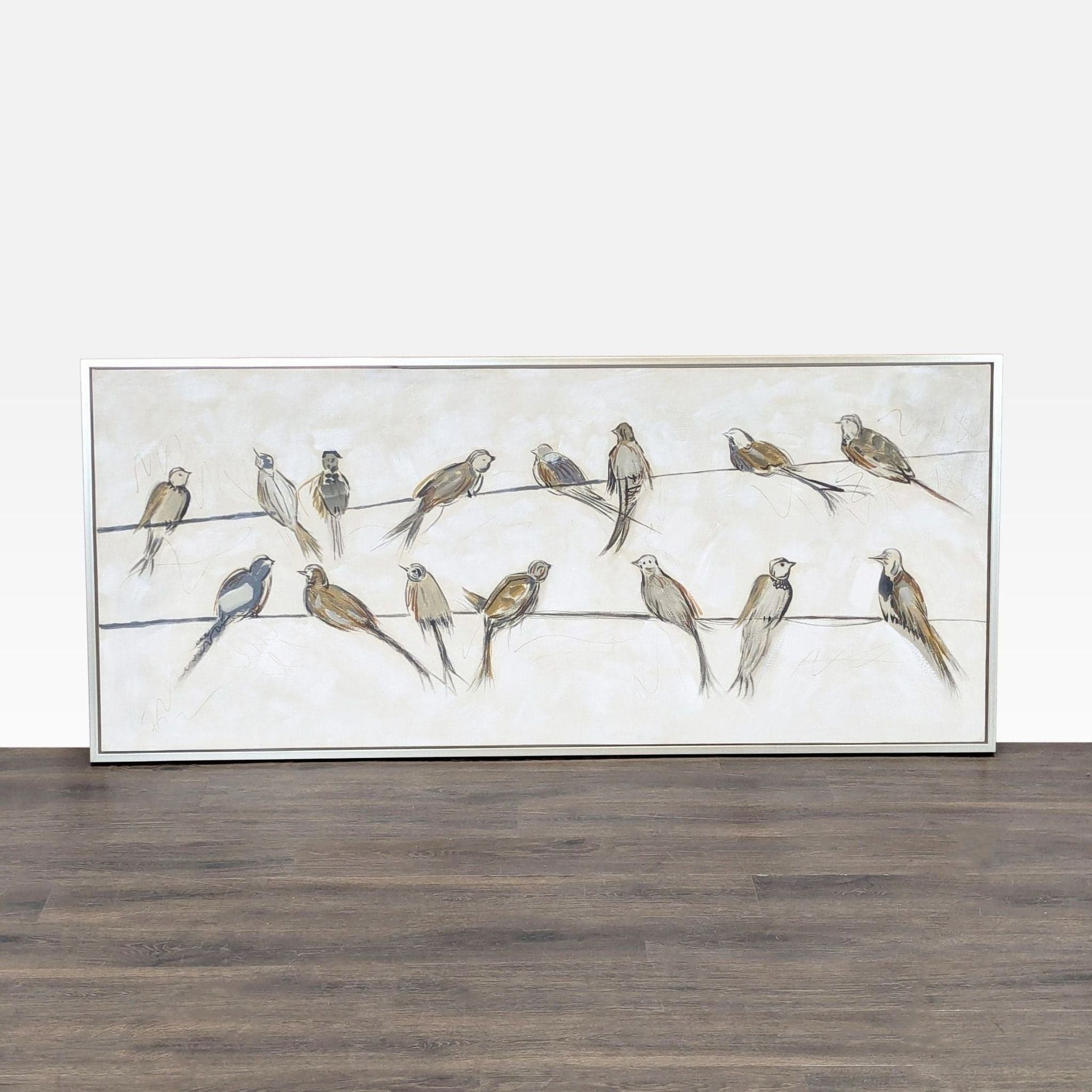 Framed Bird Drawing on Wires – Large Wall Art Painting - Image 1