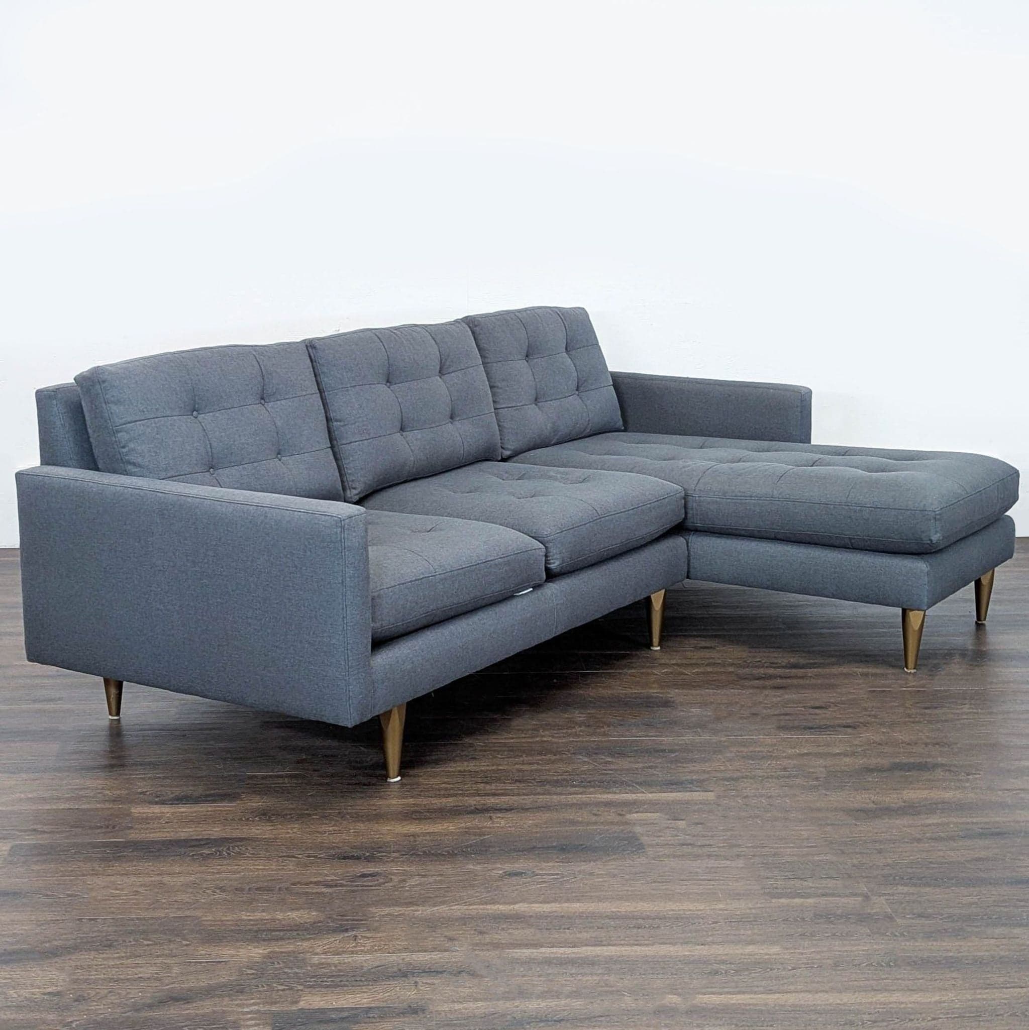 Crate & Barrel Petrie Modern Gray Sectional Sofa with Chaise - Thumbnail 2