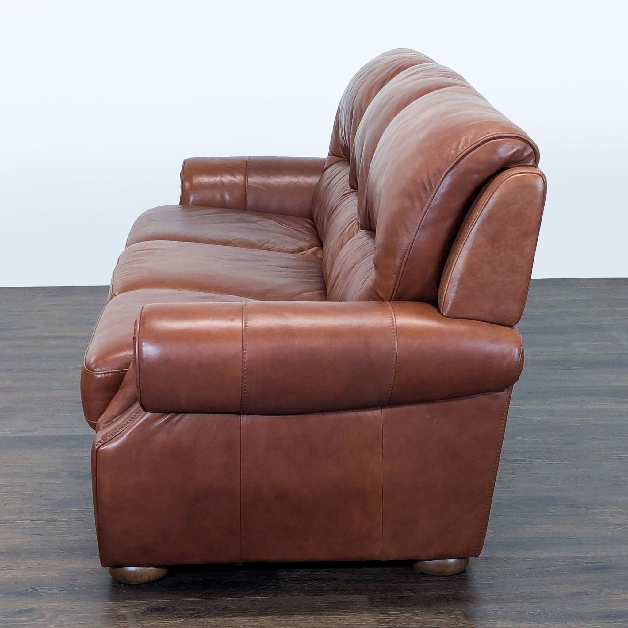 Classic Brown Leather 3-Seat Sofa with Rolled Arms - Thumbnail 5