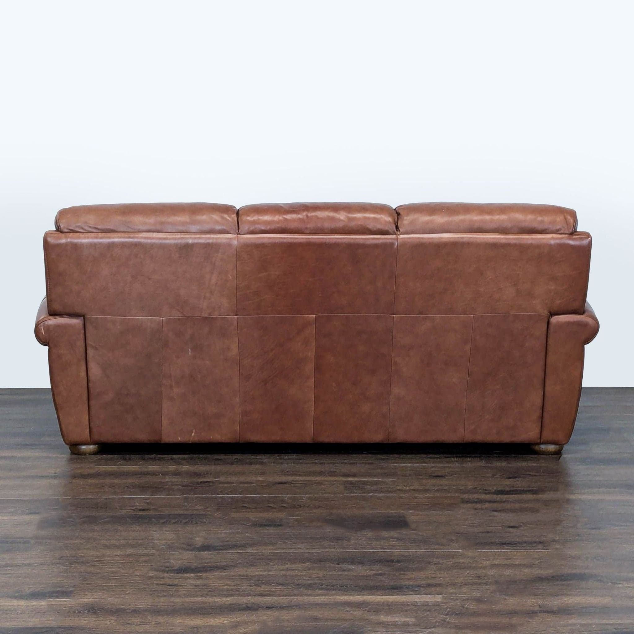 Classic Brown Leather 3-Seat Sofa with Rolled Arms - Thumbnail 4