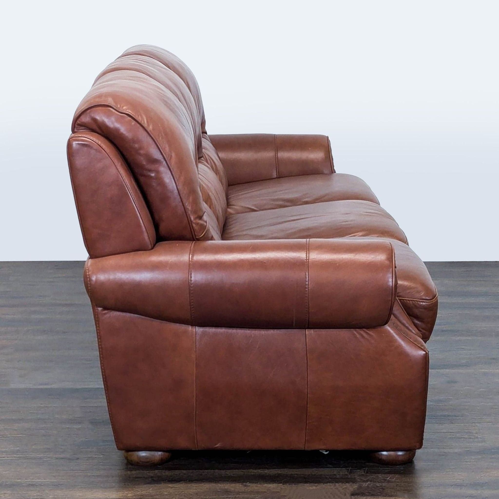 Classic Brown Leather 3-Seat Sofa with Rolled Arms - Thumbnail 3