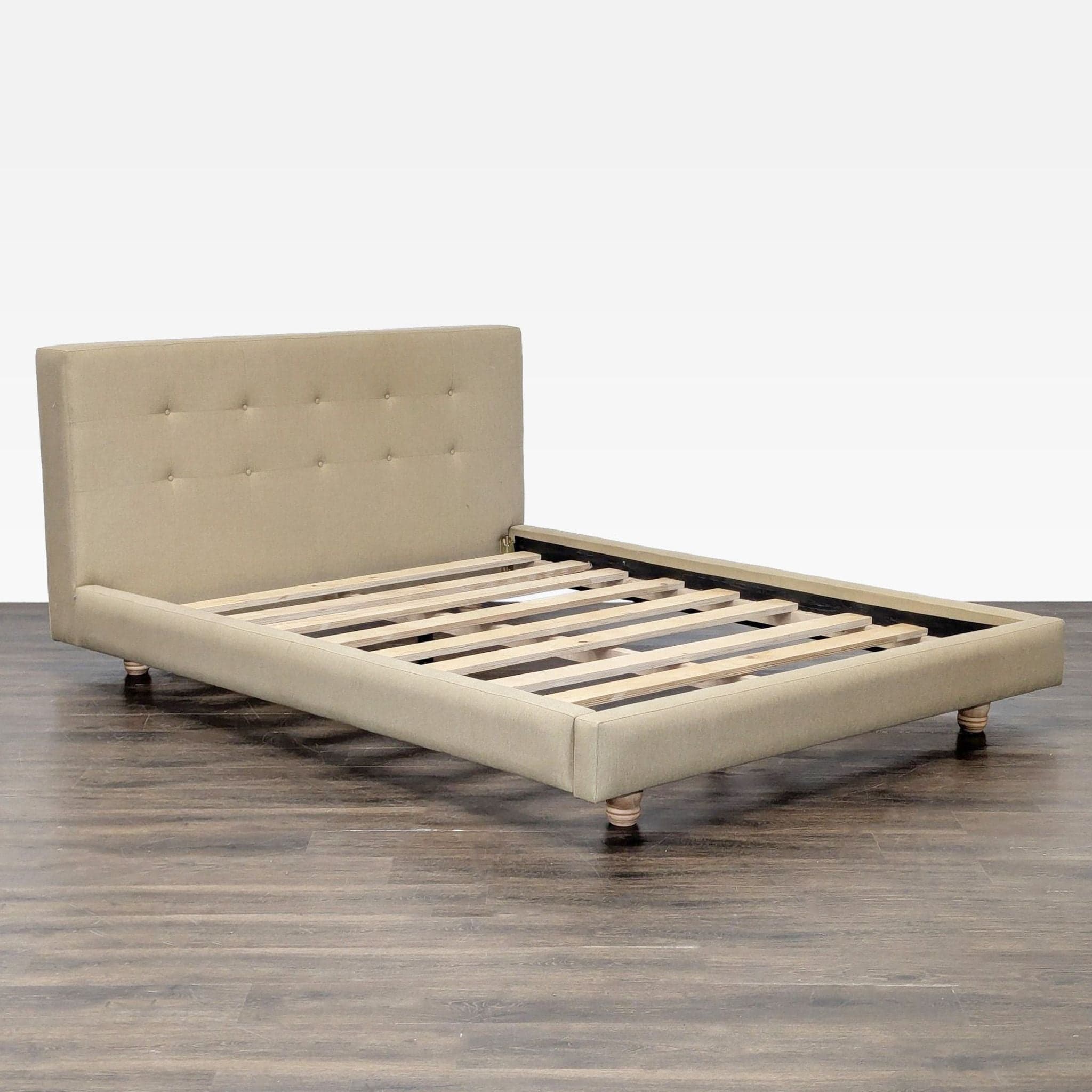 Crate & Barrel Tate Beige Upholstered Bed Frame with Tufted Headboard - Thumbnail 2