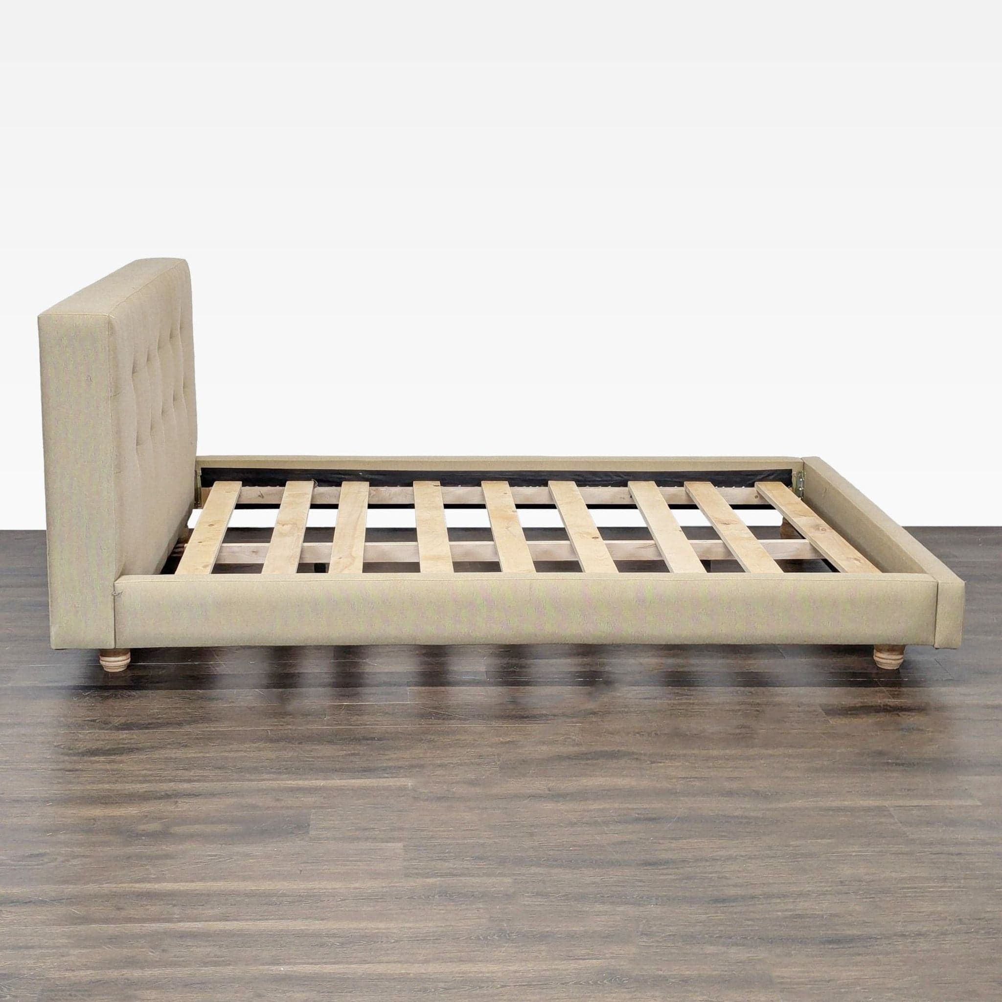 Crate & Barrel Tate Beige Upholstered Bed Frame with Tufted Headboard - Thumbnail 4