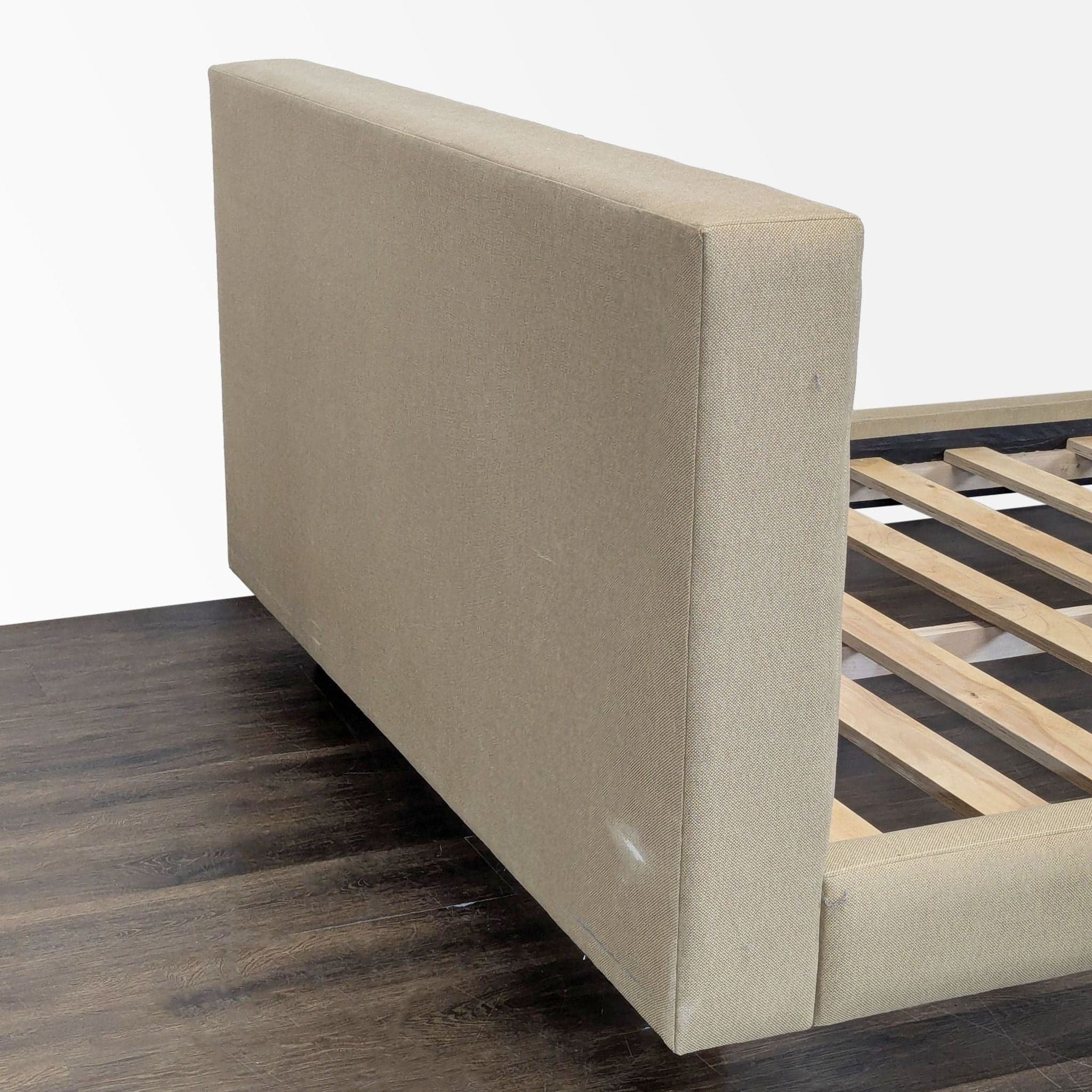 Crate & Barrel Tate Beige Upholstered Bed Frame with Tufted Headboard - Thumbnail 3