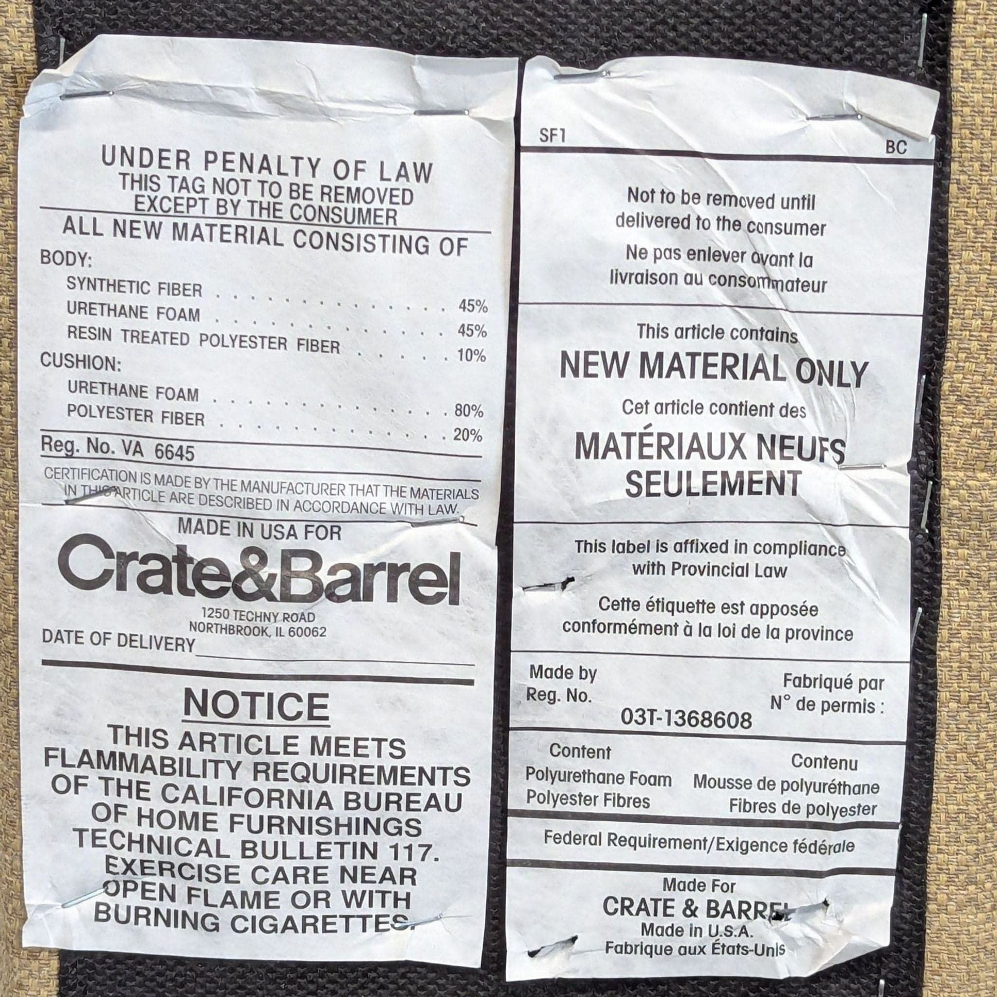 Crate & Barrel Tate Beige Upholstered Bed Frame with Tufted Headboard - Thumbnail 7