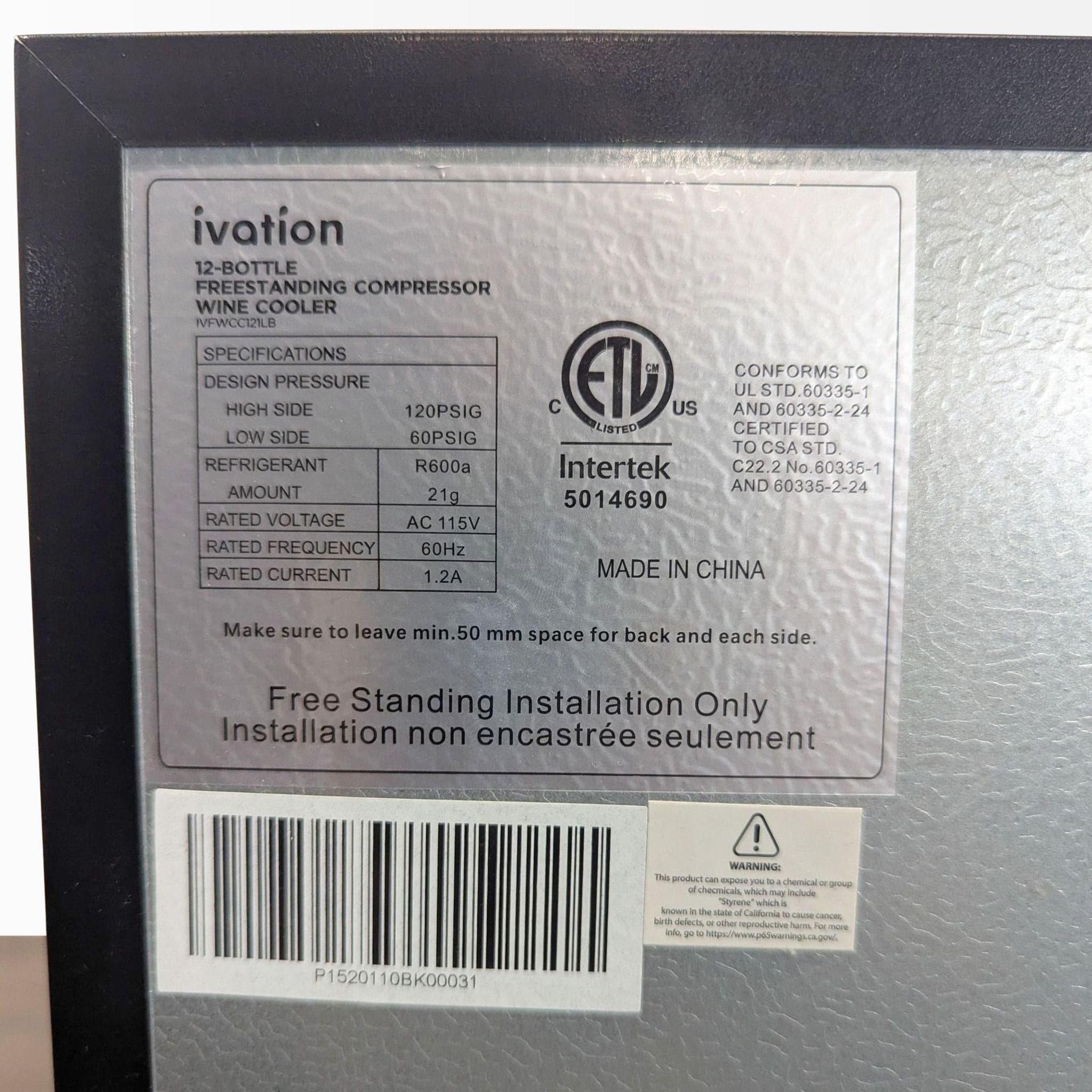 Ivation Slim Wine Refrigerator with Glass Door and Digital Controls - Thumbnail 3