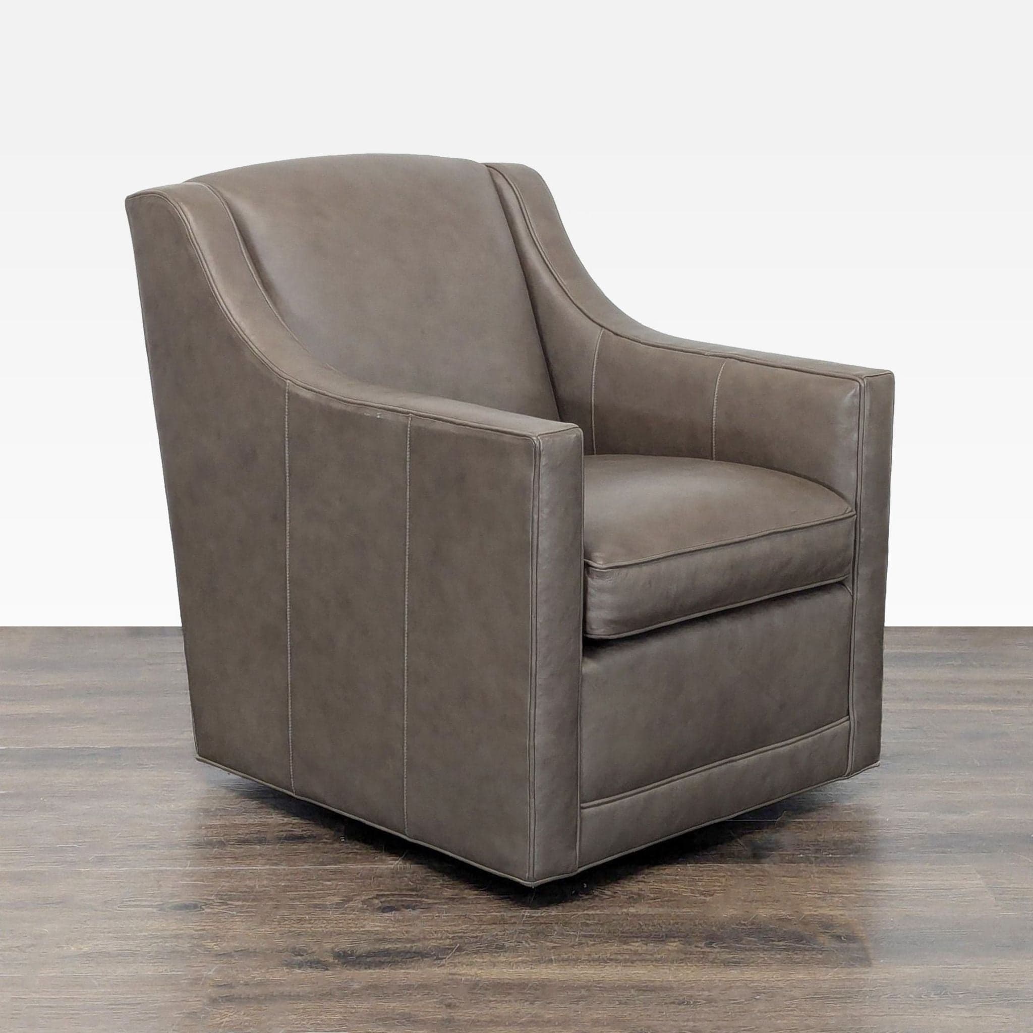 Lexington Taupe Leather Lounge Swivel Chair - Thumbnail 2