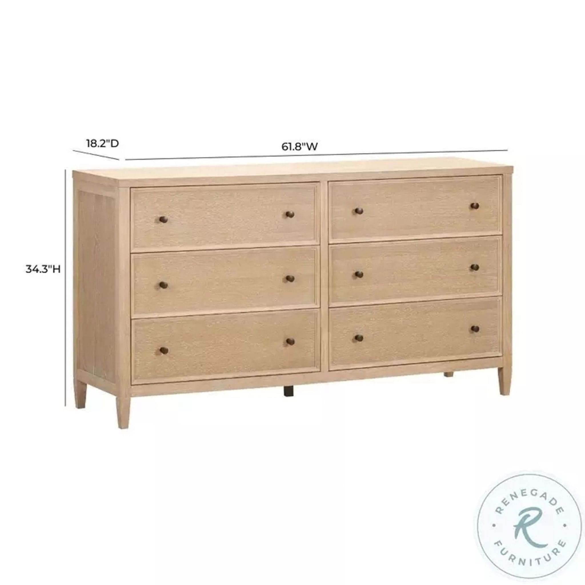 Bristol Park Whitewashed Oak Wood 6-Drawer Dresser - Thumbnail 4