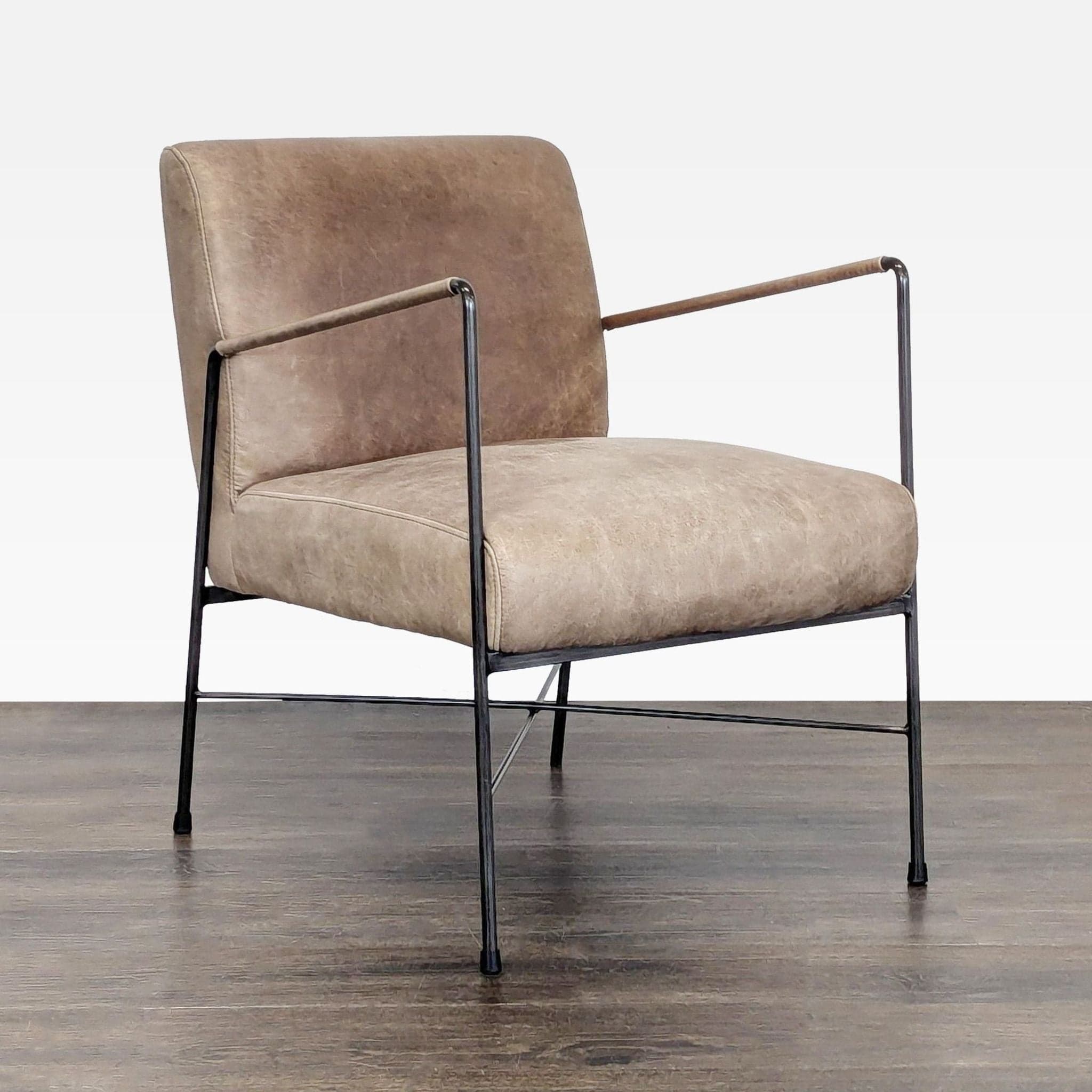 Moe's Home Collection Dagwood Modern Leather Lounge Chair with Metal Frame - Thumbnail 2