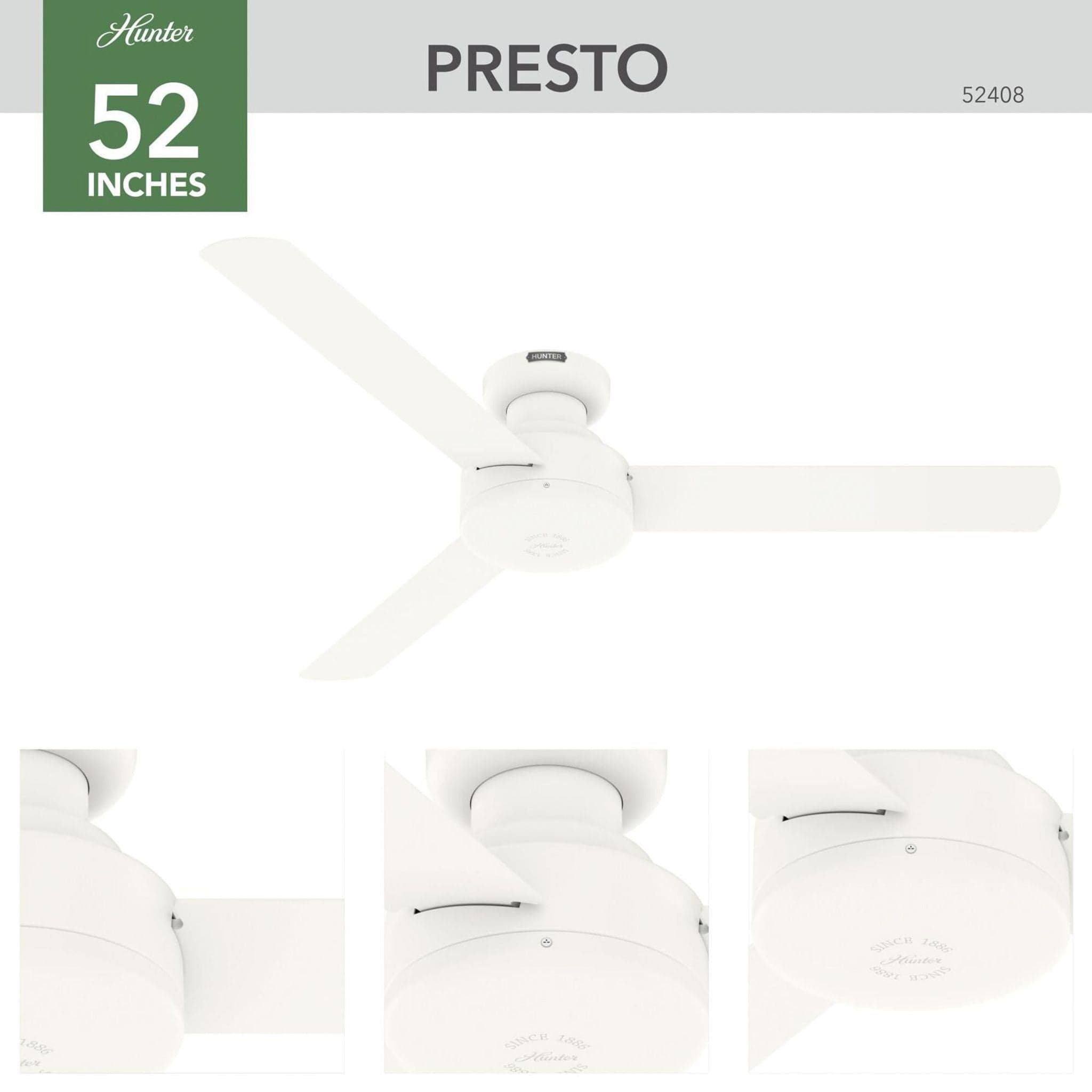 Hunter Presto 52-Inch Modern White Ceiling Fan - New in Box - Thumbnail 3