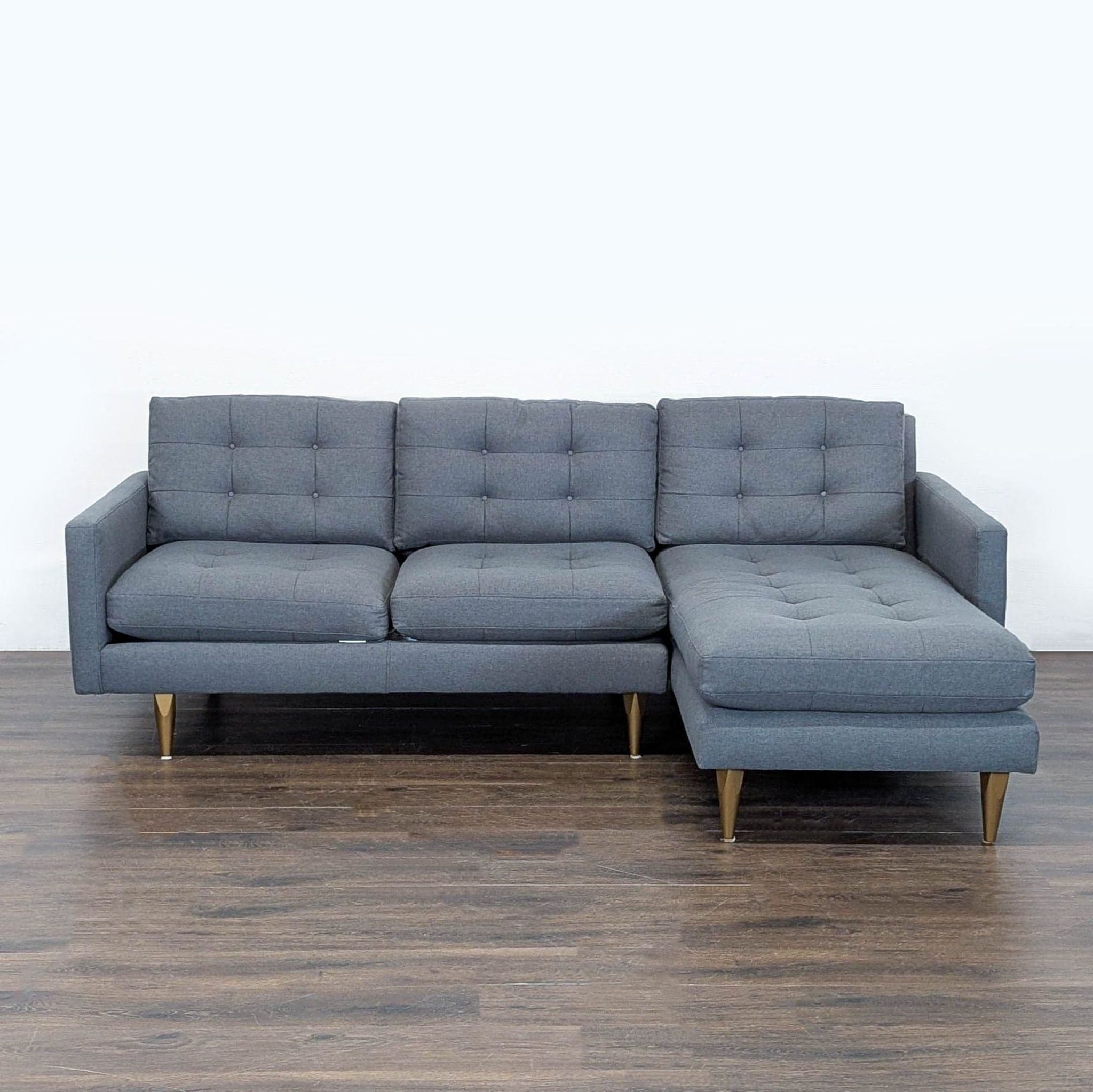 Crate & Barrel Petrie Modern Gray Sectional Sofa with Chaise - Image 1