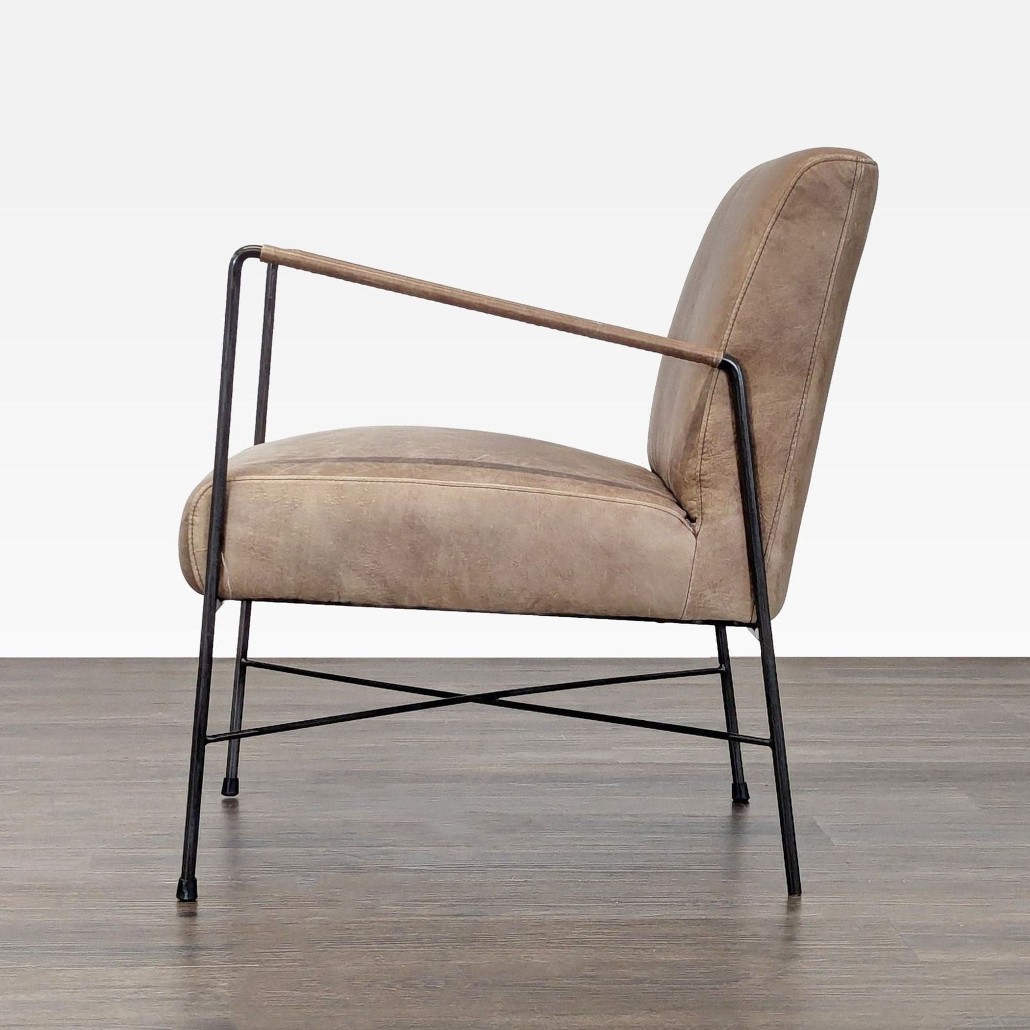 Moe's Home Collection Dagwood Modern Leather Lounge Chair with Metal Frame - Thumbnail 5