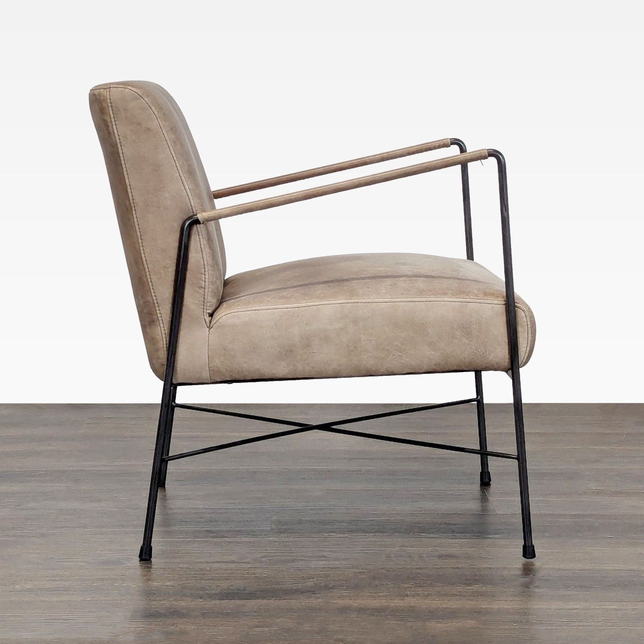 Moe's Home Collection Dagwood Modern Leather Lounge Chair with Metal Frame - Thumbnail 3