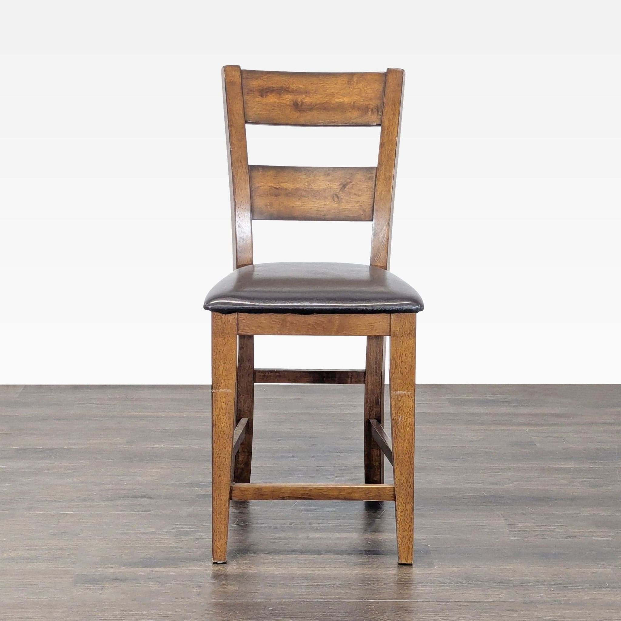 Wooden Bar Stool with Faux Leather Seat - Image 1