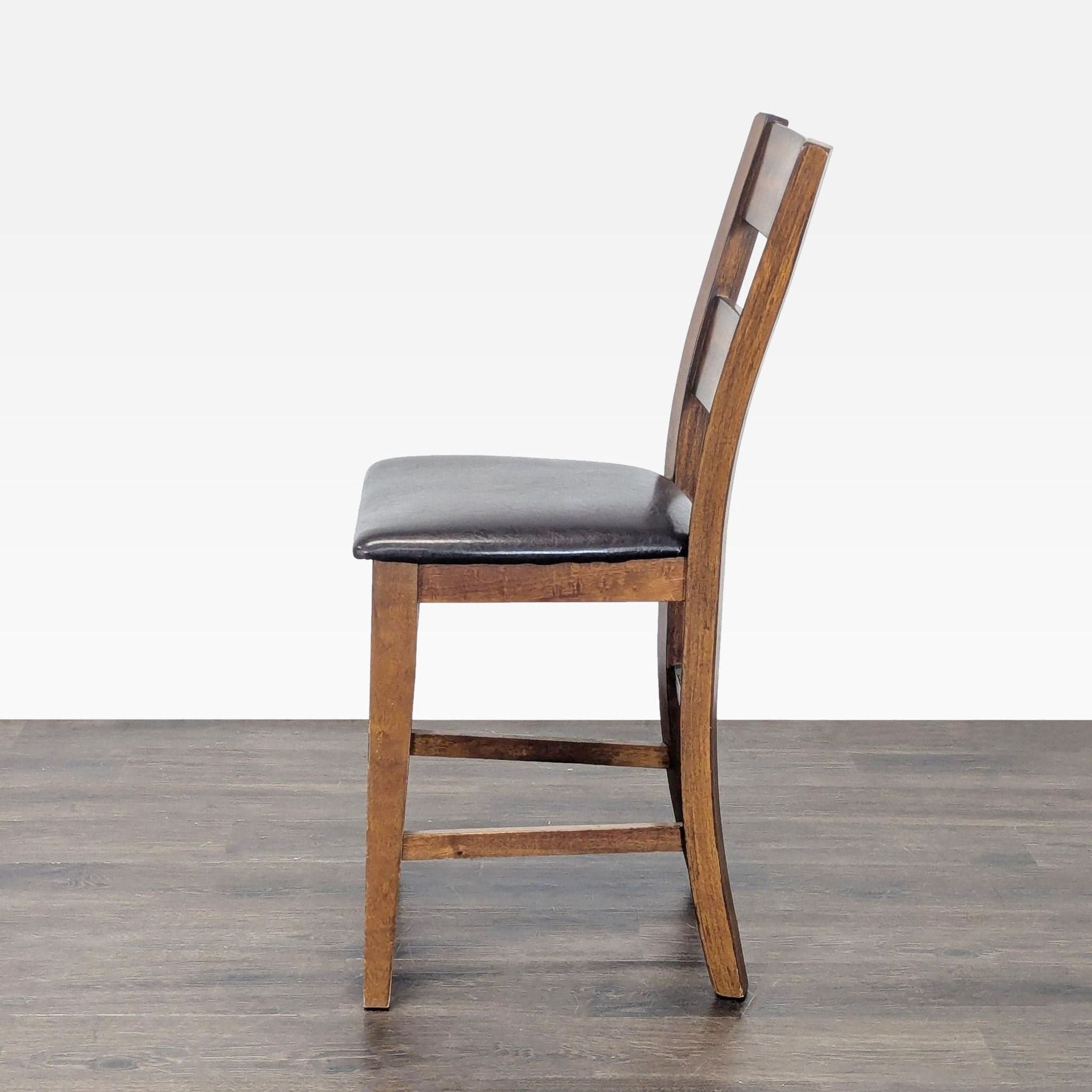 Wooden Bar Stool with Faux Leather Seat - Thumbnail 8