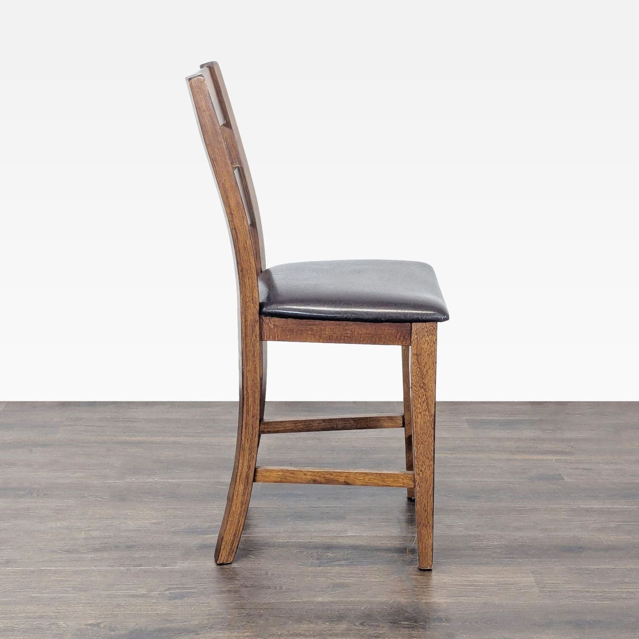 Wooden Bar Stool with Faux Leather Seat - Thumbnail 2