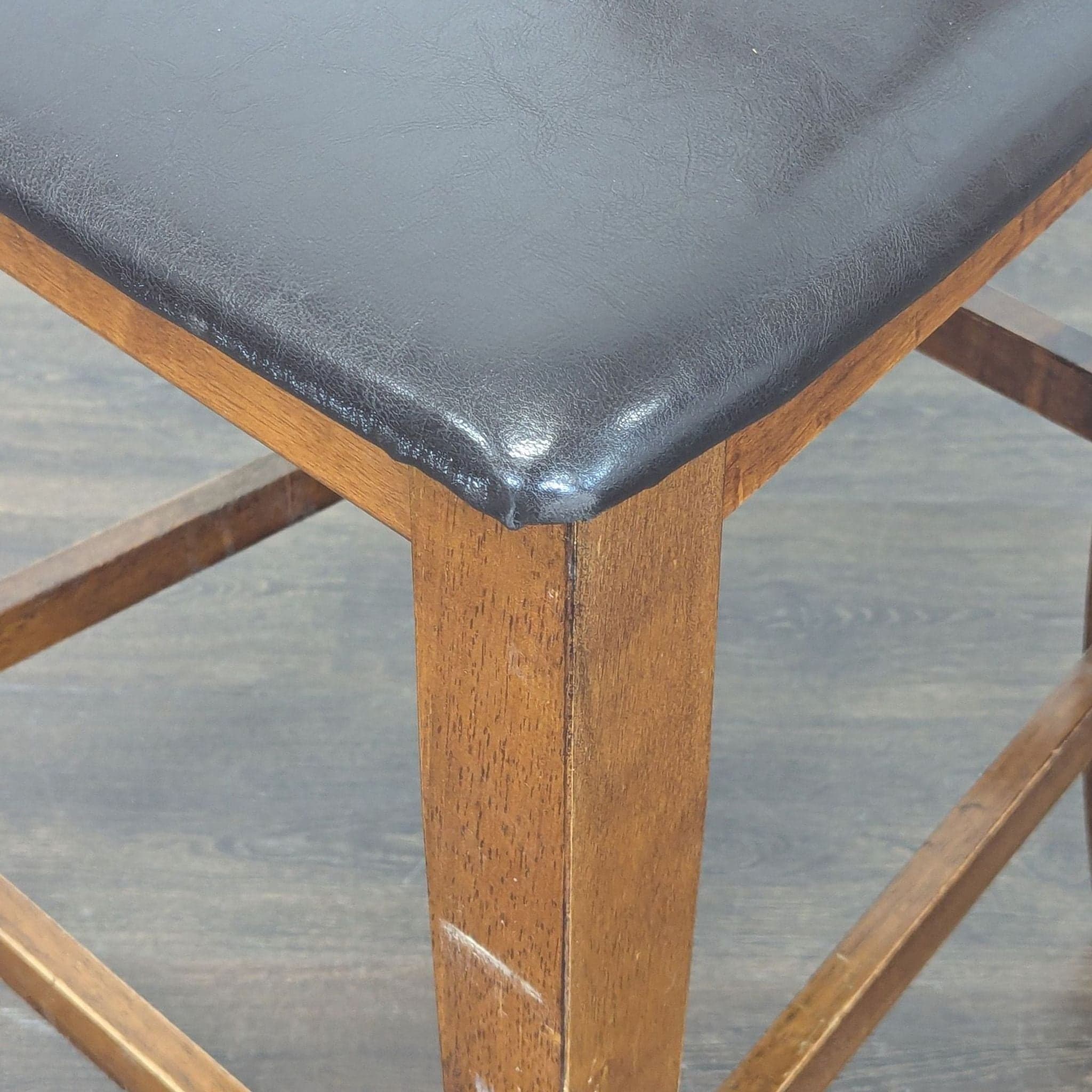 Wooden Bar Stool with Faux Leather Seat - Thumbnail 4