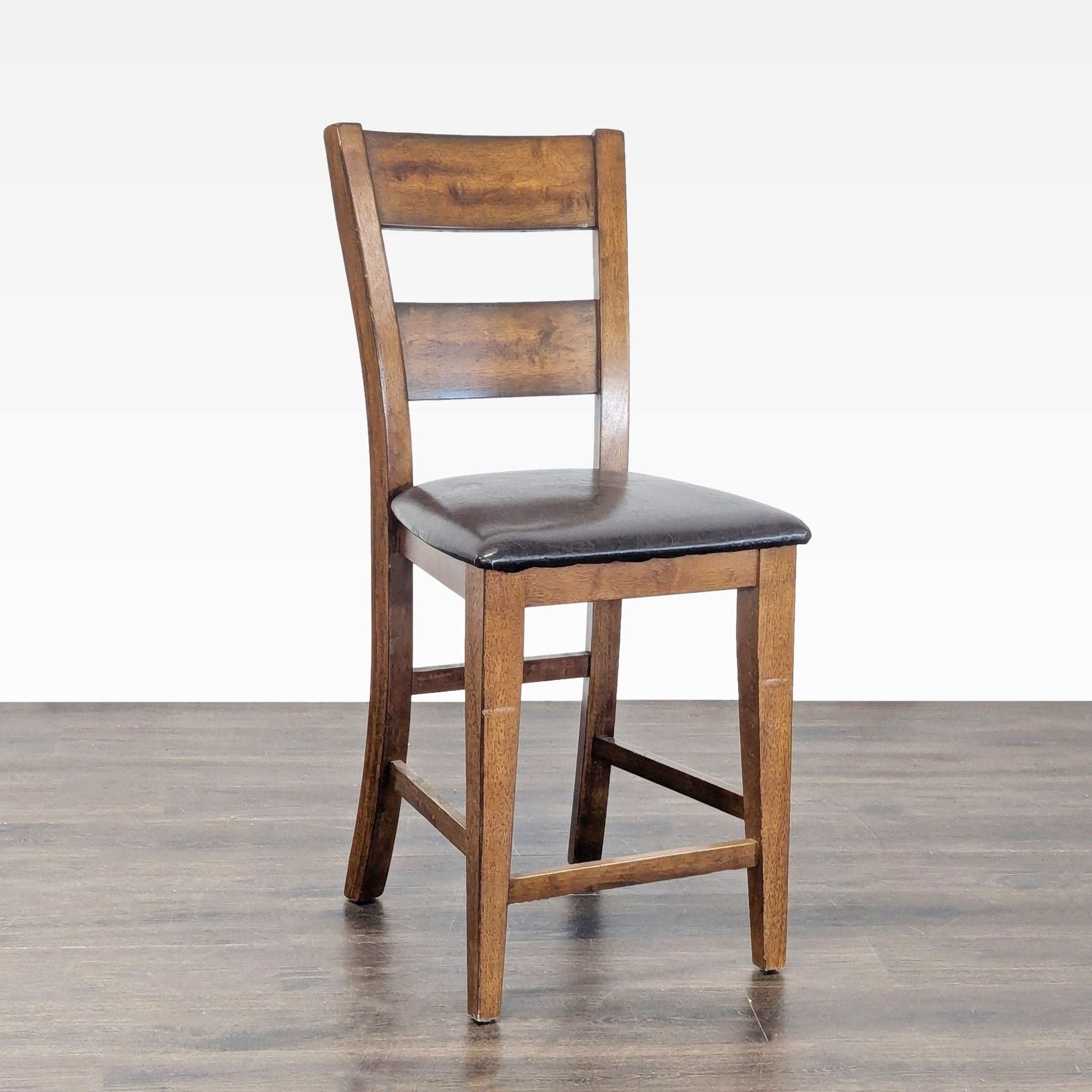 Wooden Bar Stool with Faux Leather Seat - Thumbnail 3