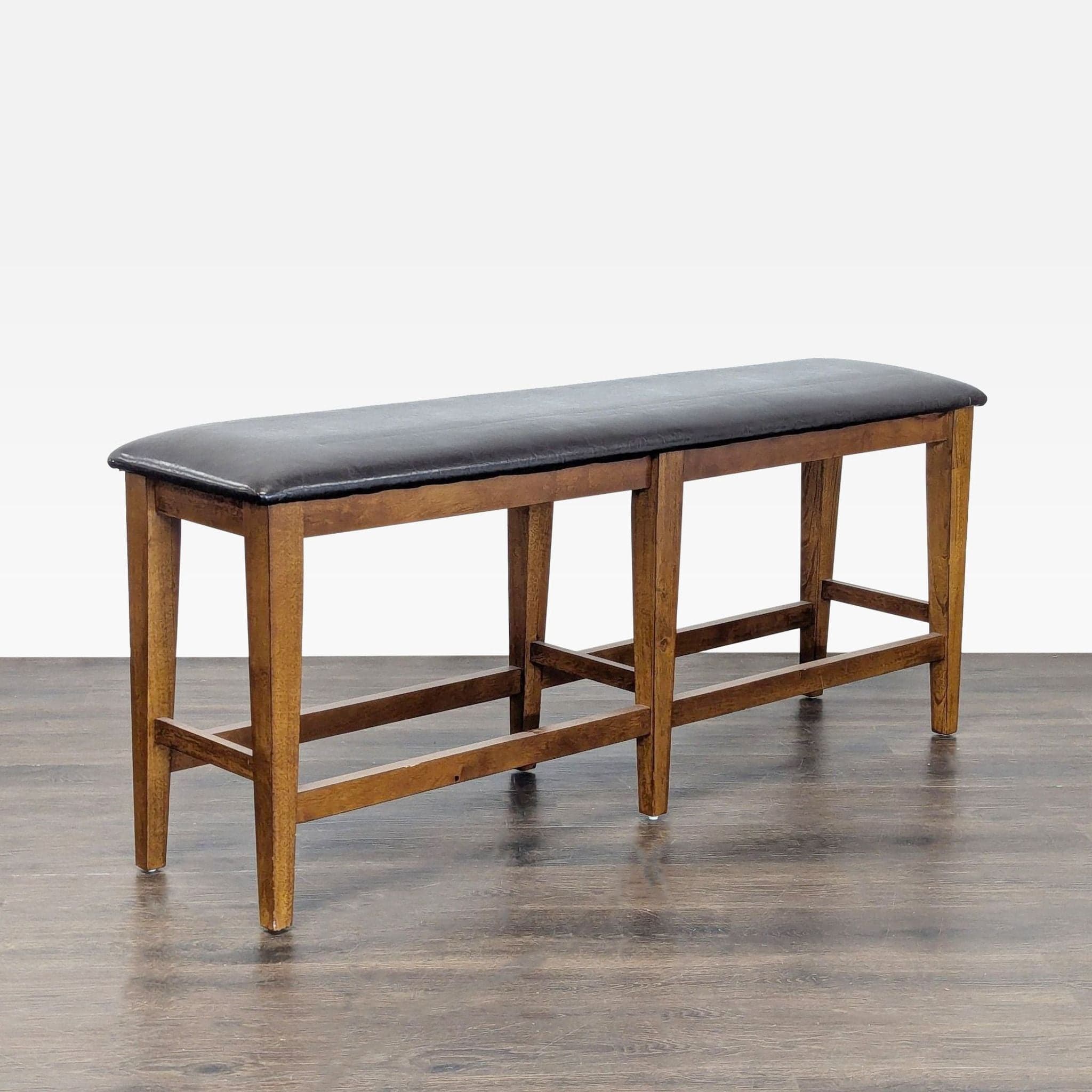 Wood Bench with Faux Leather Seat - Image 1