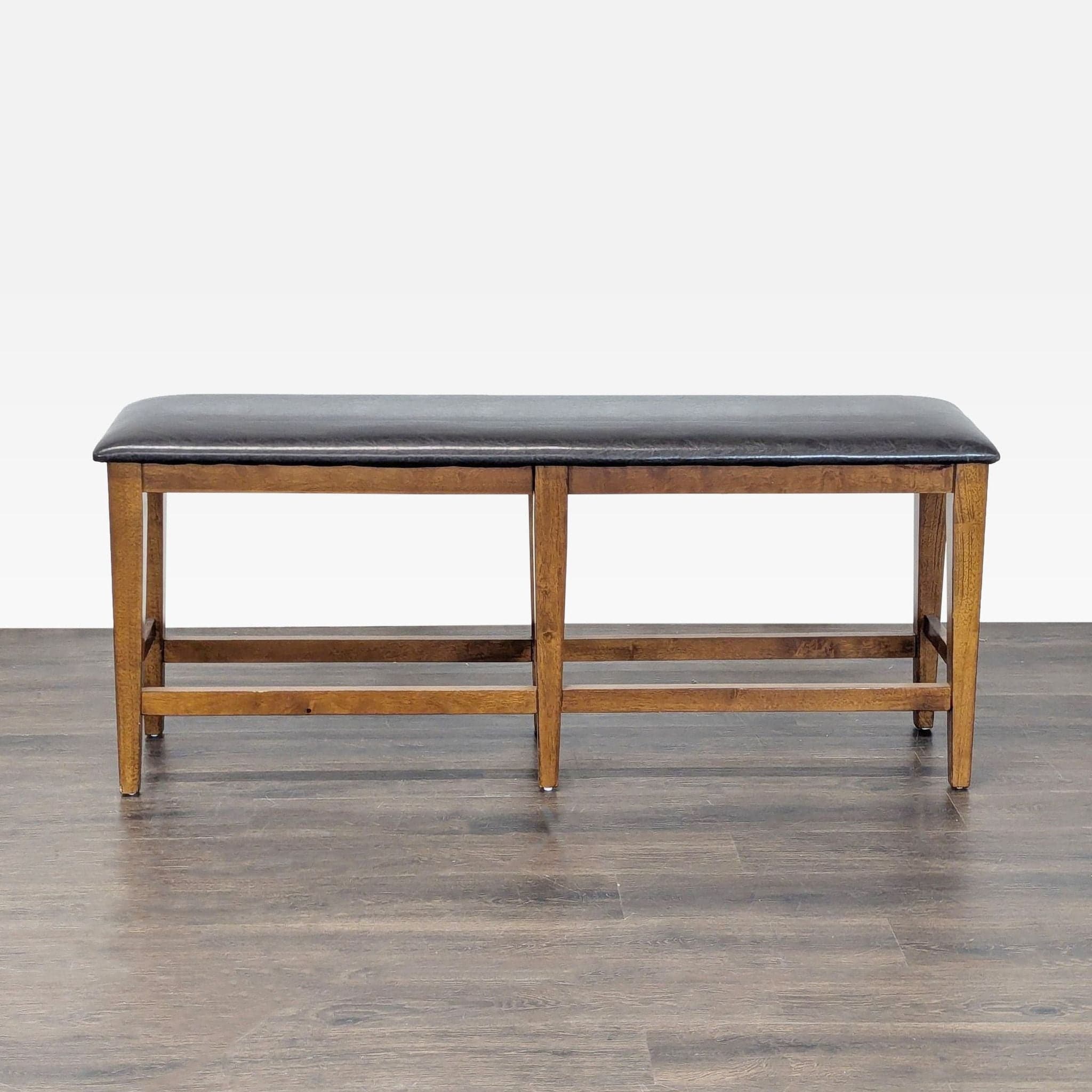 Wood Bench with Faux Leather Seat - Thumbnail 2