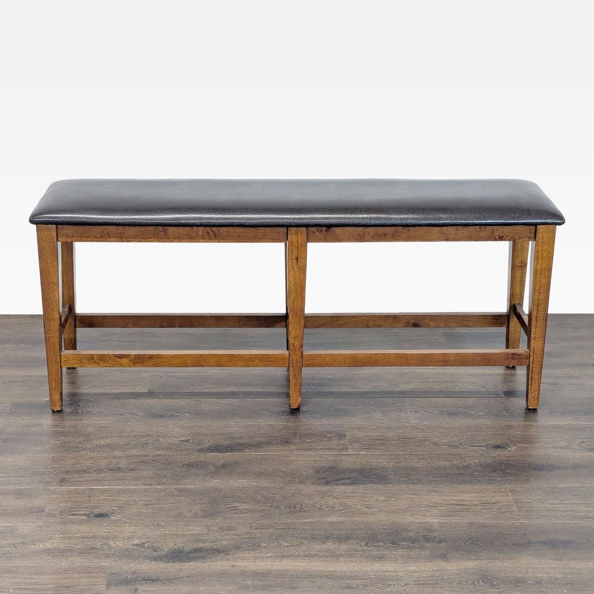 Wood Bench with Faux Leather Seat - Thumbnail 5