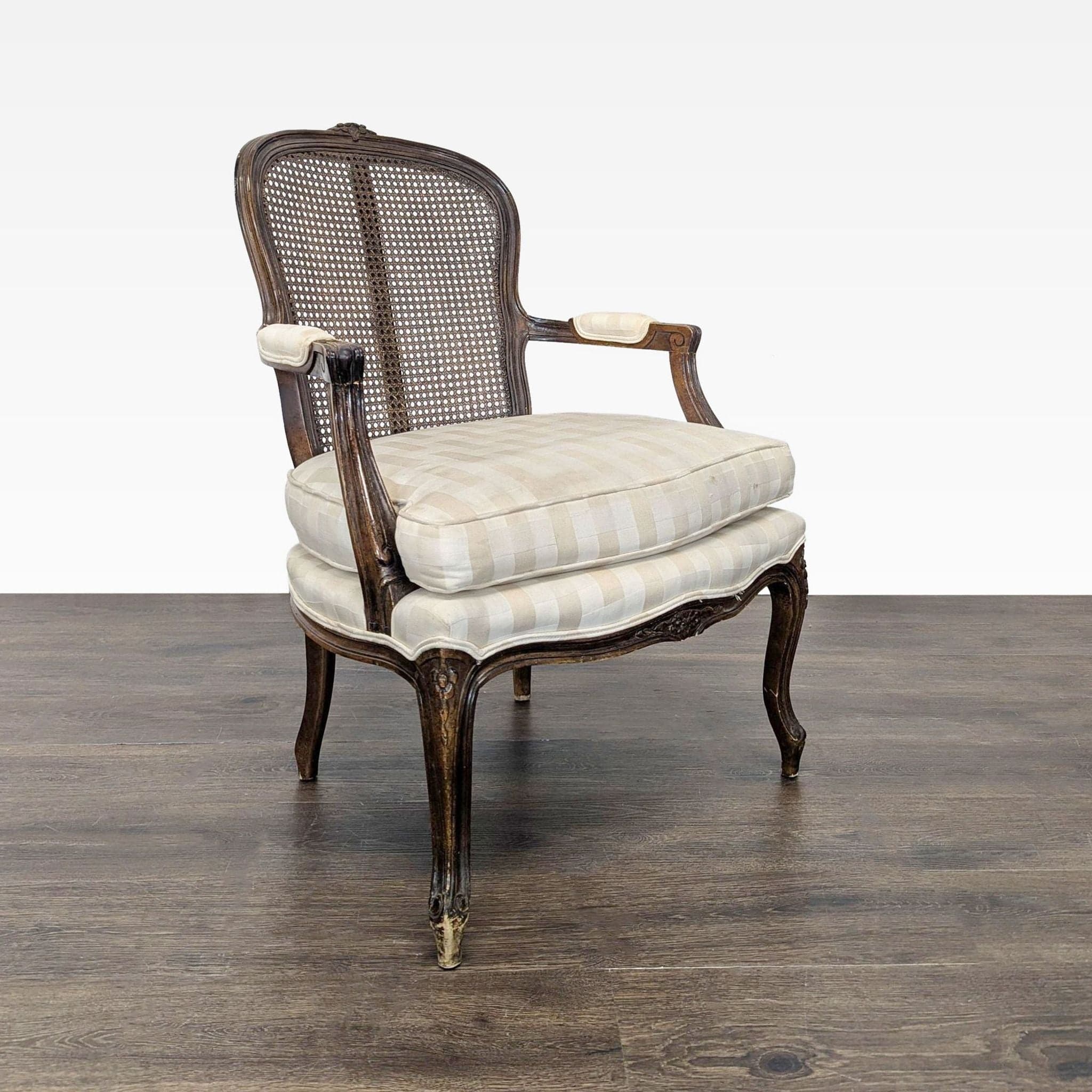 Pair of Vintage French Style Chairs with Cane Back and Cushioned Seats - Thumbnail 2