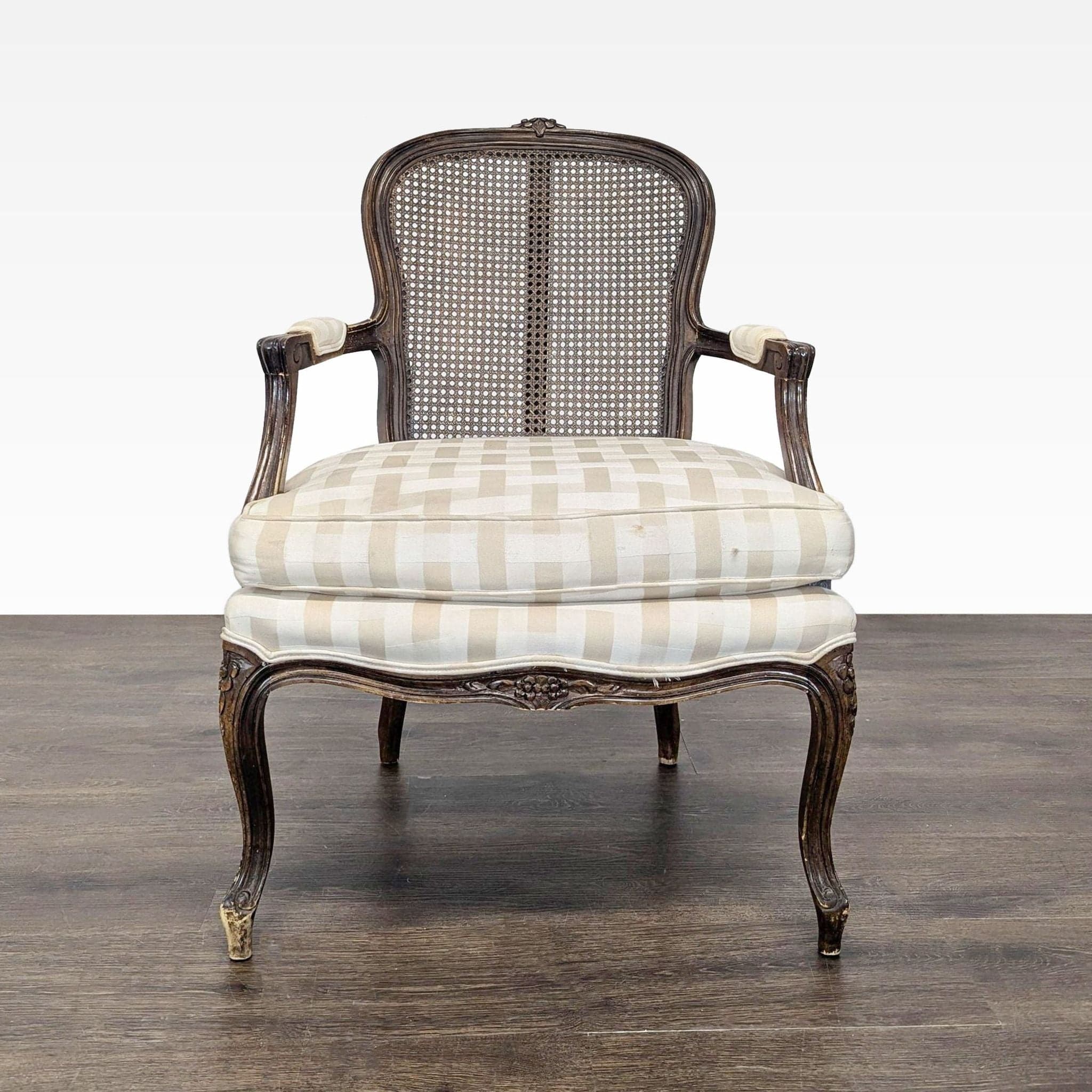 Pair of Vintage French Style Chairs with Cane Back and Cushioned Seats - Thumbnail 3